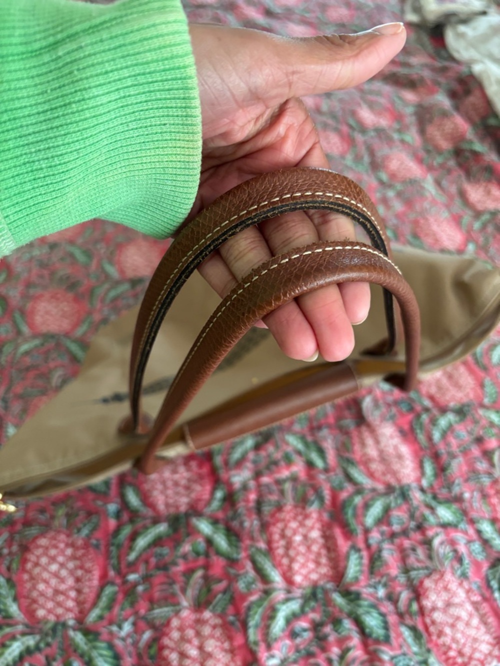 Longchamp Beige Tote with Black Eiffel Tower and Brown Trim - Picture 8 of 13